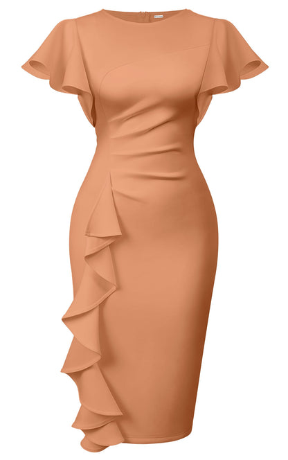 Cato Fashions Online - Women's Vintage Ruffle Sleeve Bodycon Midi Dress - Church Work Office Pencil Dress