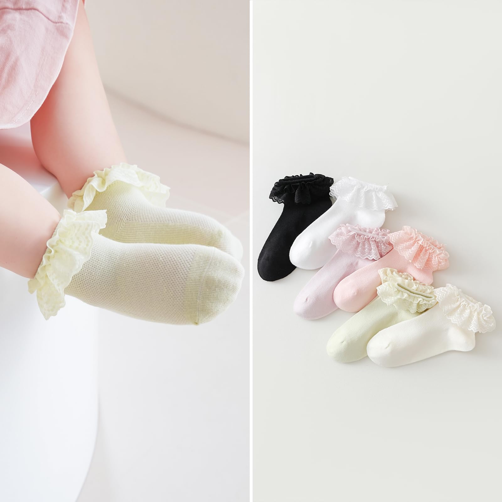 Baby Girl Lace Socks - Newborn Eyelet Ruffle Crew Socks 0-6 6-12 12-24 Months Cotton