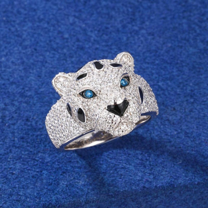YIMERAIRE 2.77 Carats Moissanite Leopard Ring S925 Sterling Silver Iced Out Panther Ring D Color VVS1 Cheetah Dainty Moissanite Rings Non Tarnish 18K Gold Plated Rings for Women Men Size 7