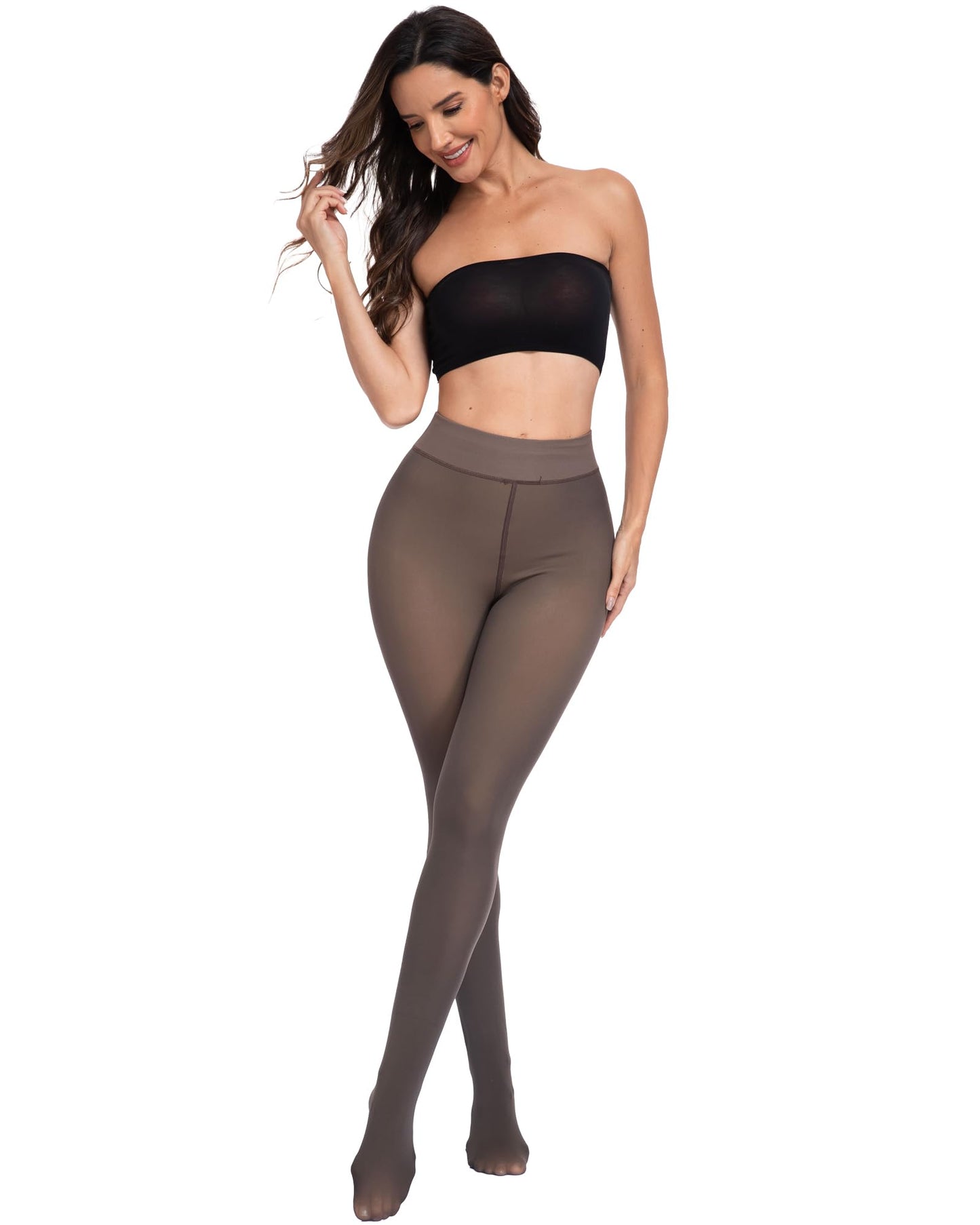 CHRLEISURE Women's Fleece Lined Tights - Fake Sheer Warm Pantyhose Thick Winter Leggings