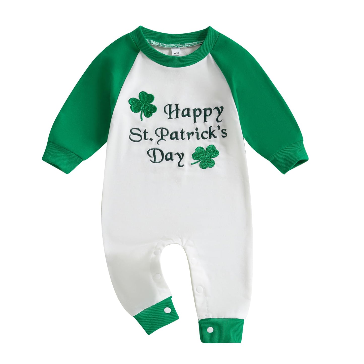 Baby Halloween Pumpkin Patch Romper - Long Sleeve Fall Winter Jumpsuit Happy St. Patrick's Day Green St. Patrick's Day