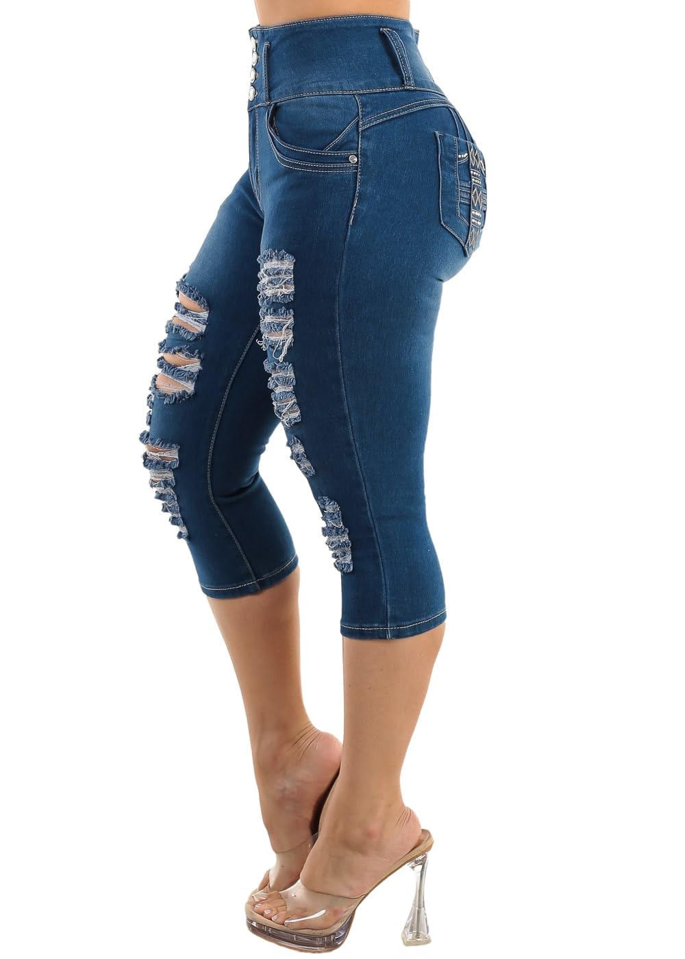 Butt Lifting Denim Capris for Women - High Waisted Stretch Levanta Cola Capris