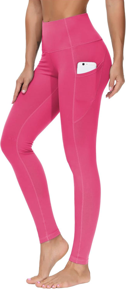 Women's High Waisted Yoga Leggings with Pockets - Thick Tummy Control Workout Pants