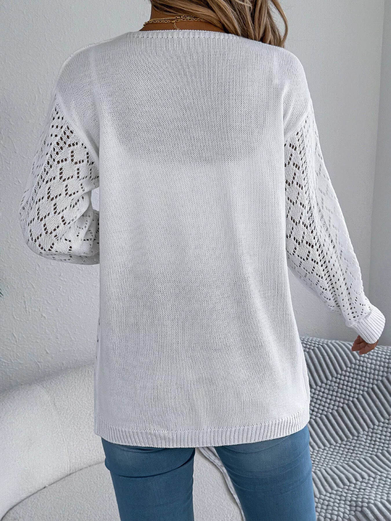 Openwork Open-Front Long Sleeve Cardigan