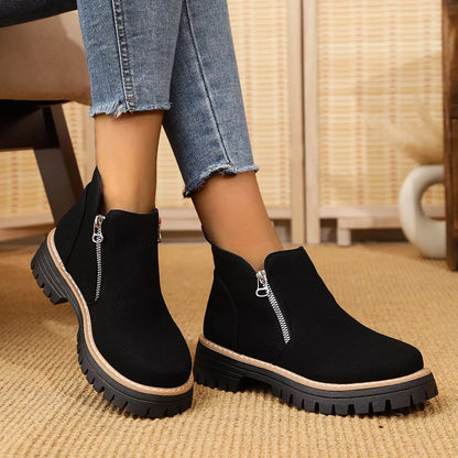 Ankle Boots with Zipper Accent Black