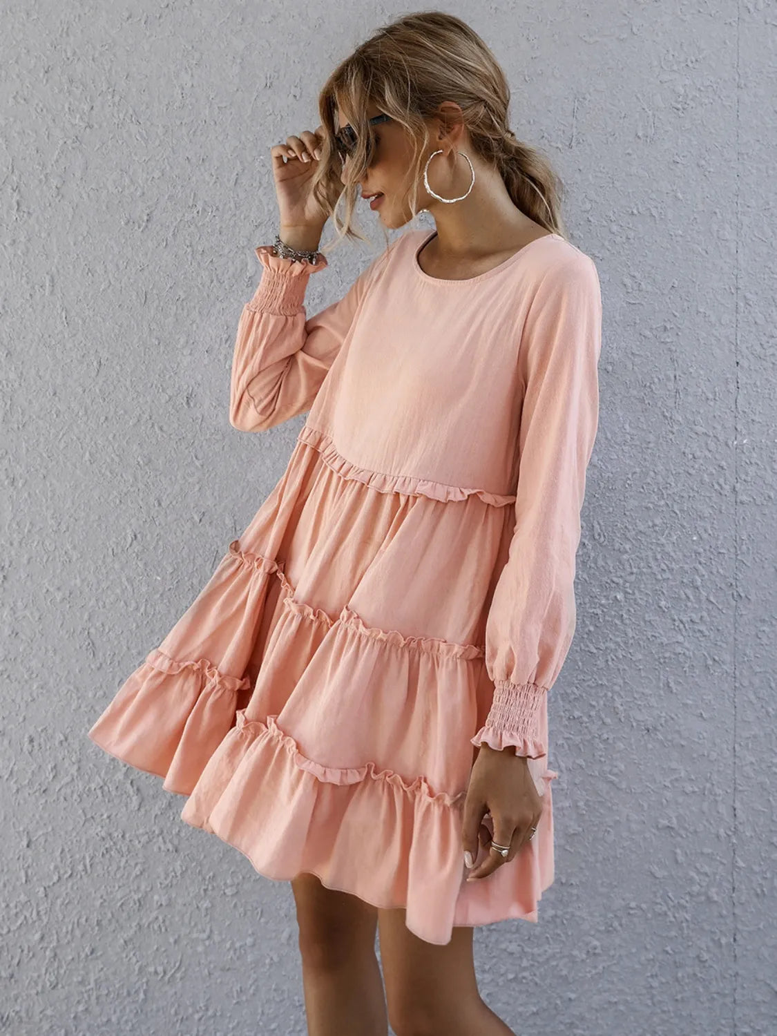 Frill Tiered Long Sleeve Mini Dress