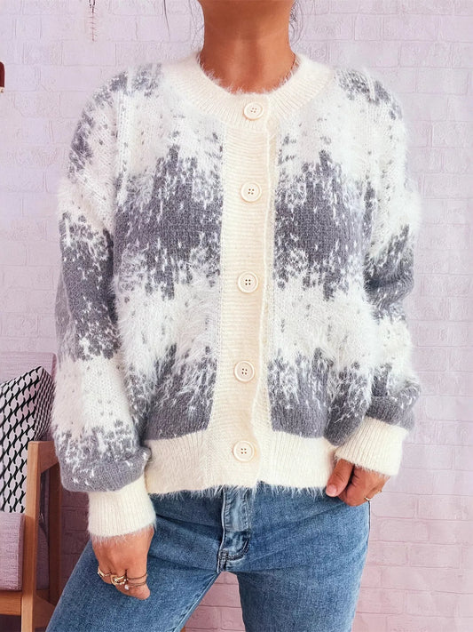 Ribbed Hem Button Up Cardigan