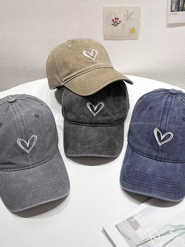 Washed Heart Embroidered Baseball Cap