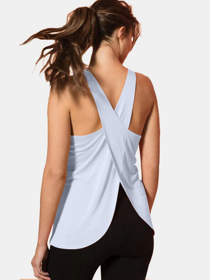 Crisscross Scoop Neck Active Tank Light Blue