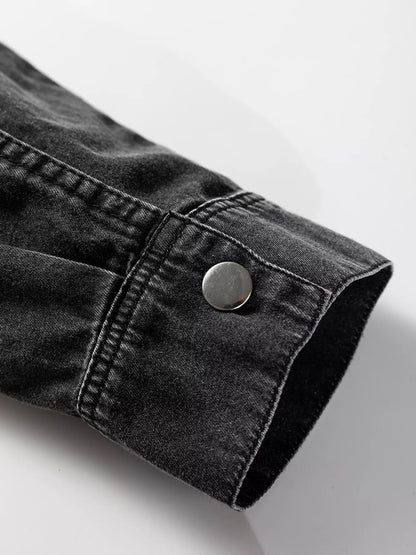 Chest Pocket Raw Hem Denim Loose Shirt Dress