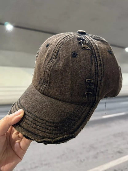 Distressed Solid Color Baseball Cap Chocolate One Size