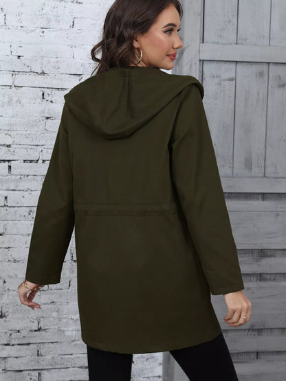 Hooded Drawstring Waist Casual Outerwear