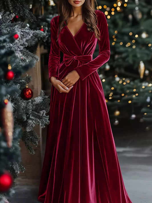 Velvet Wrap Surplice Maxi Dress Burgundy