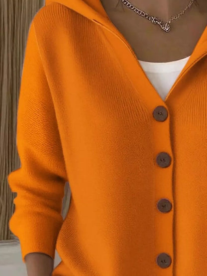 Full Size Hooded Button-Front Soft Knit Cardigan Plus Size