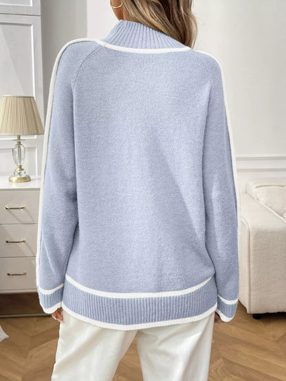 Contrast Trim Turtleneck Long Sleeve Sweater
