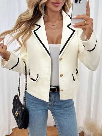 Contrast Trim Button-Up Blazer