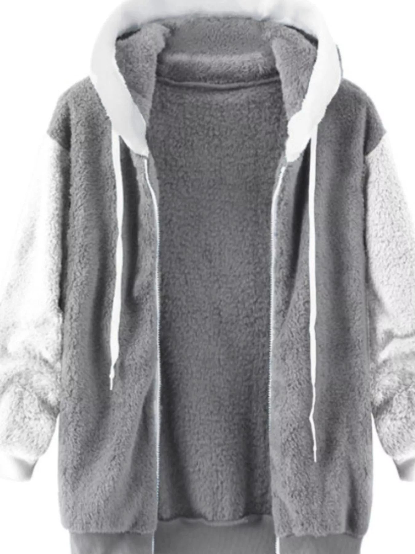Full Size Fleece Zip-Up Hooded Outerwear Plus Size Gray