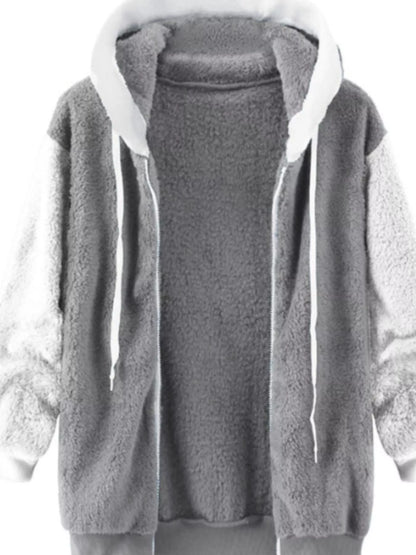 Full Size Fleece Zip-Up Hooded Outerwear Plus Size Gray