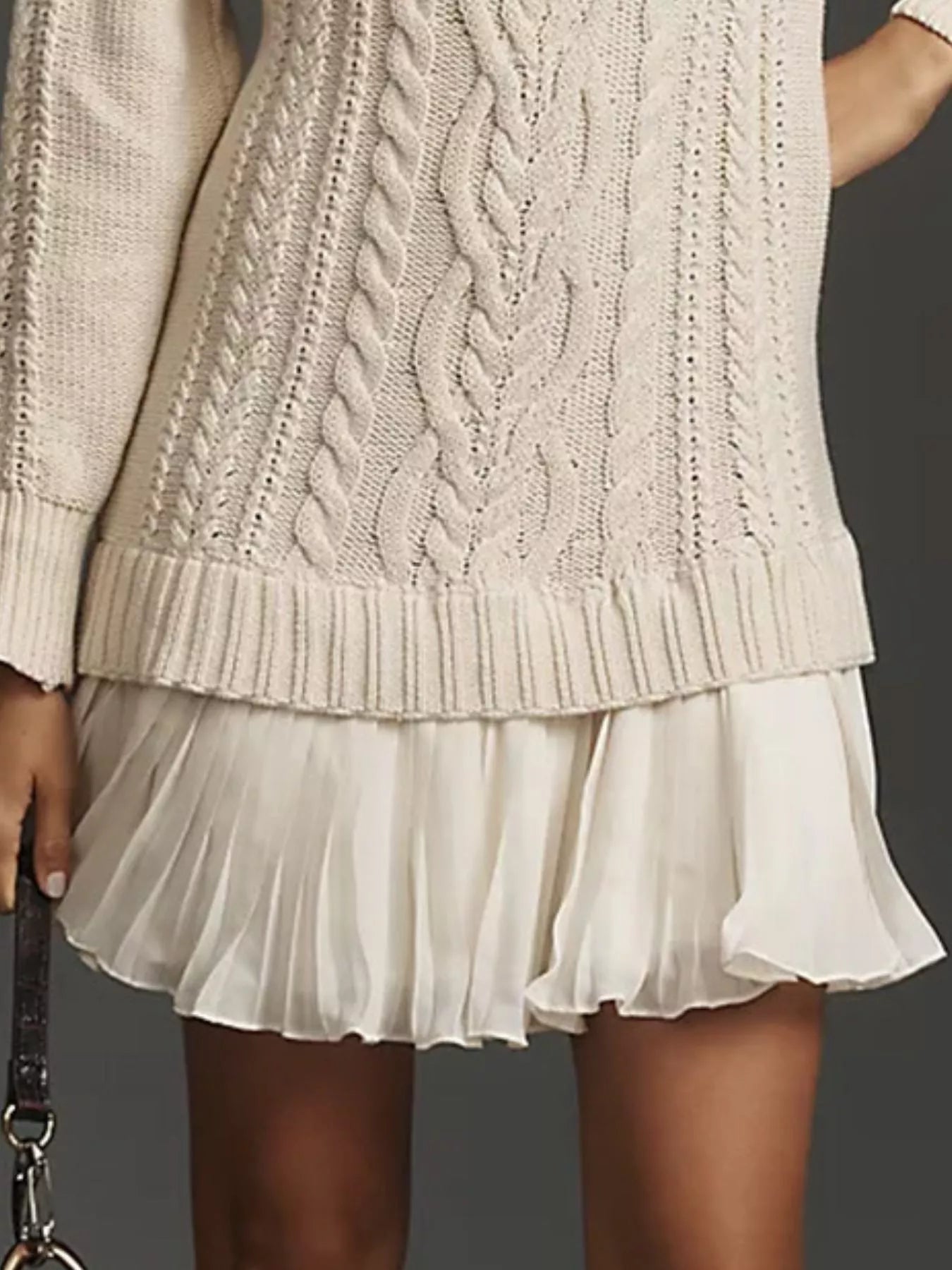 Full Size Cable Knit Pleated Hem Sweater Dress Plus Size