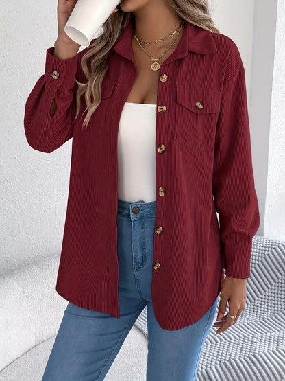 Corduroy Button-Up Long Sleeve Shacket