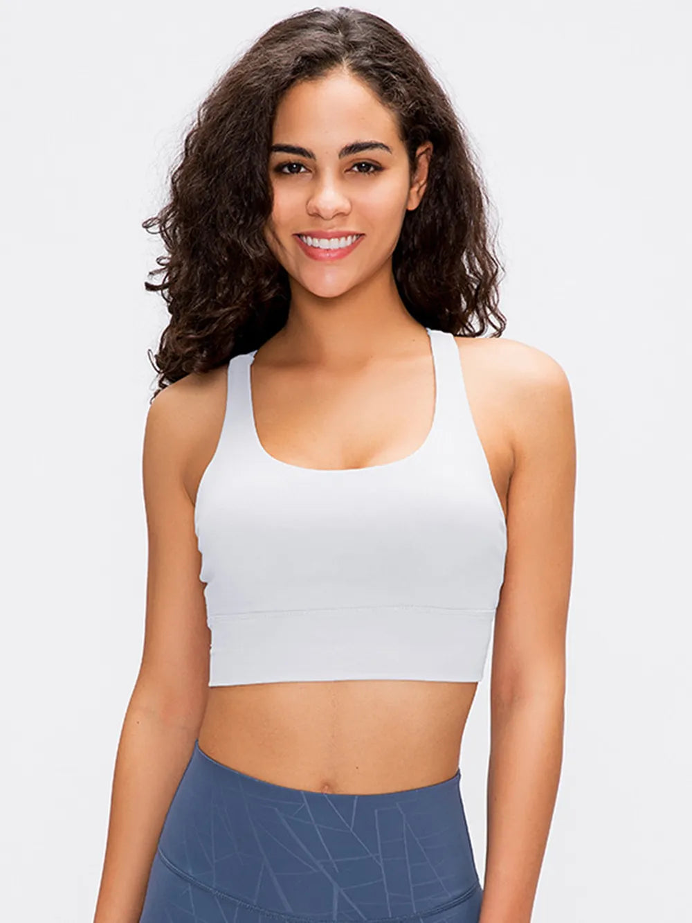 Millennia Crisscross Scoop Neck Active Tank White