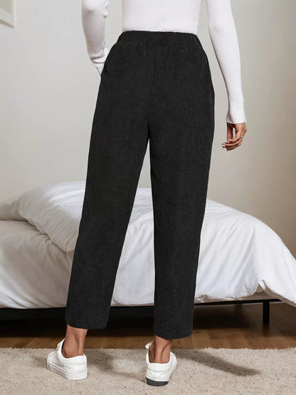 Corduroy Elastic Waist Cropped Pants