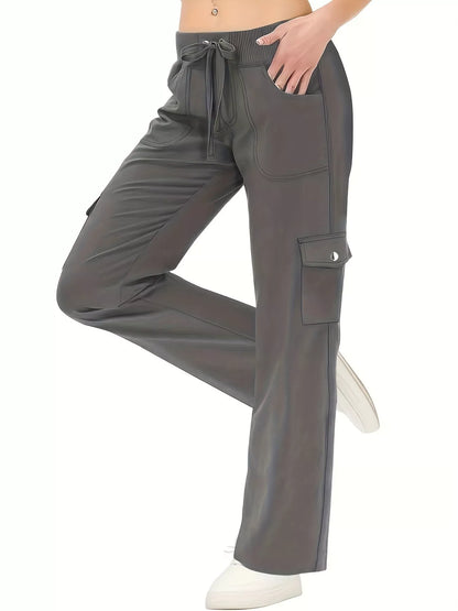 Relaxed Fit Active Pants with Drawstring Waist Dark Gray