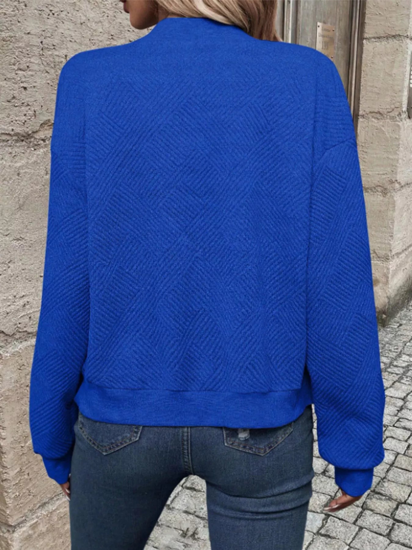 Textured Knit Zip-Up Bomber Jacket