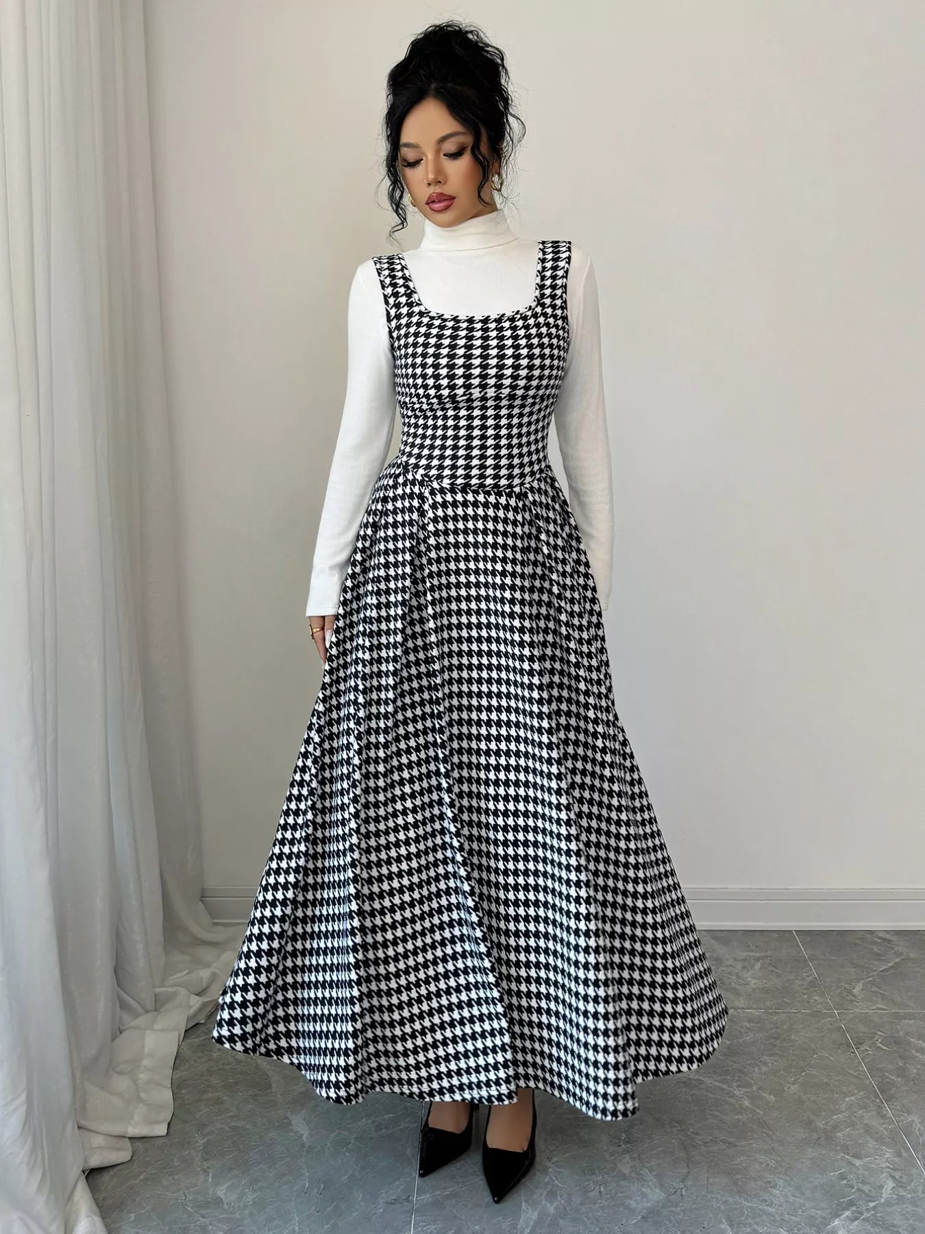 Houndstooth Sleeveless A-Line Dress