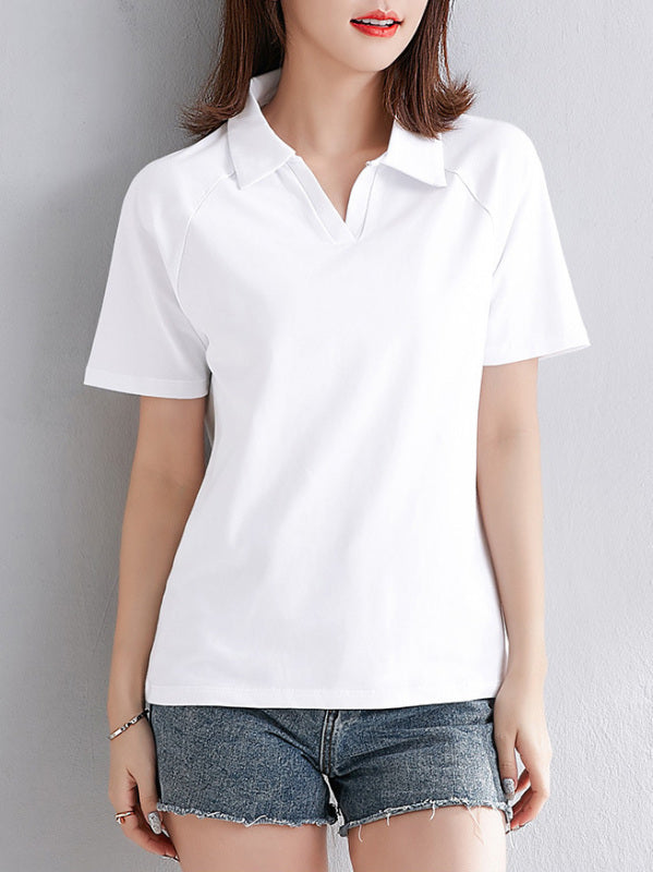Women's Cotton Short Sleeve Polo Shirt - Comfortable Casual Top Raw white off white