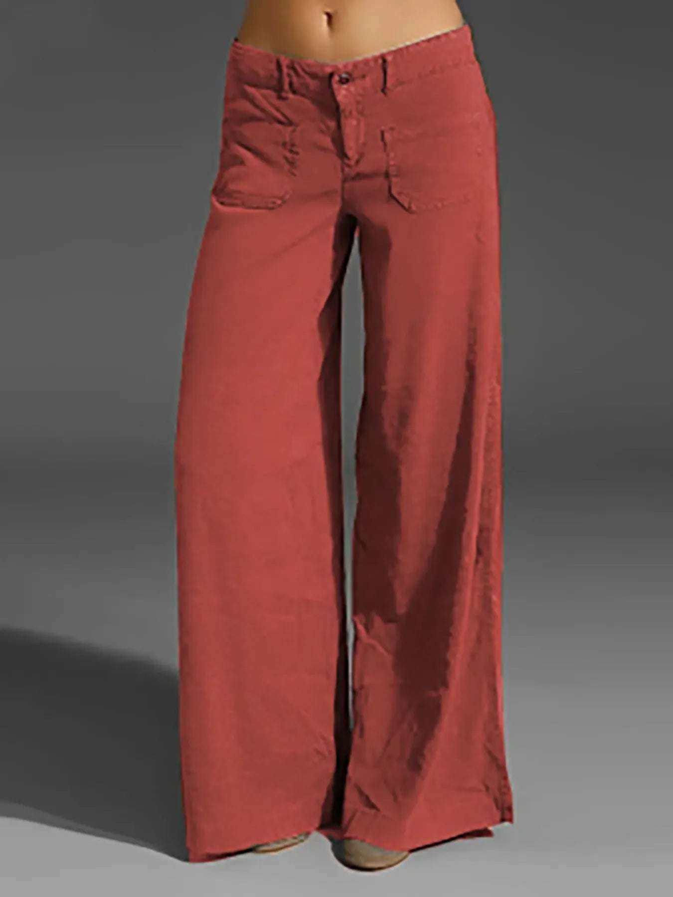 Full Size Wide Leg Pants with Pockets Plus Size Orange Red