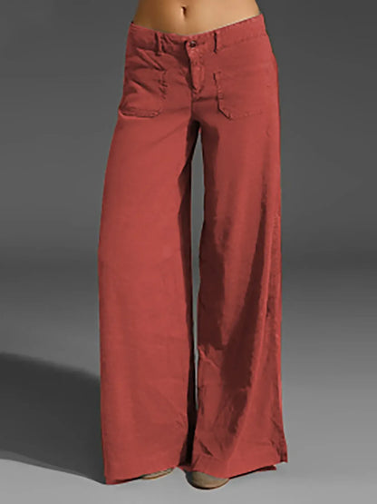 Full Size Wide Leg Pants with Pockets Plus Size Orange Red
