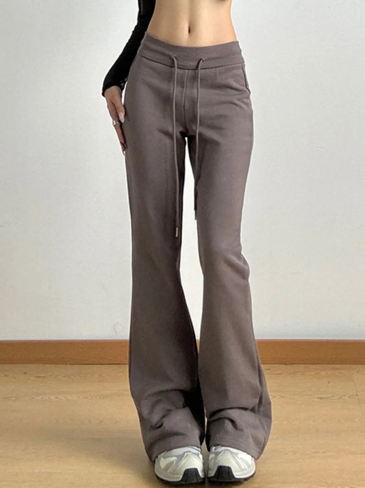 High Waist Flare Drawstring Casual Pants