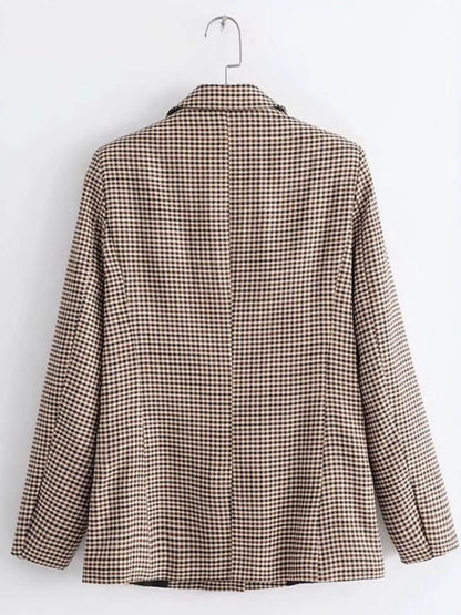 Plaid Lapel Collar Long Sleeve Blazer