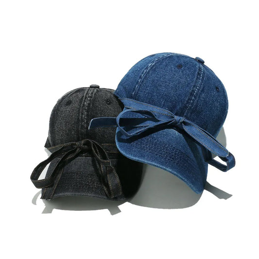 Washed Bow Denim Baseball Cap Navy One Size