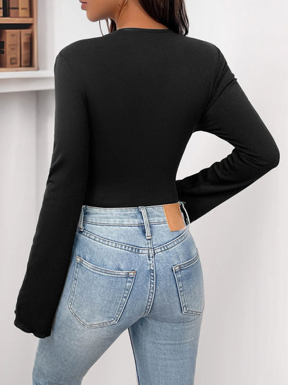 Flower Round Neck Long Sleeve Bodysuit