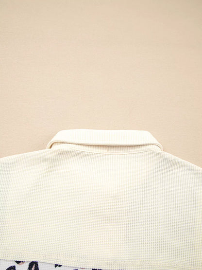 Leopard Waffle Quilted Patchwork Button Front Jacket