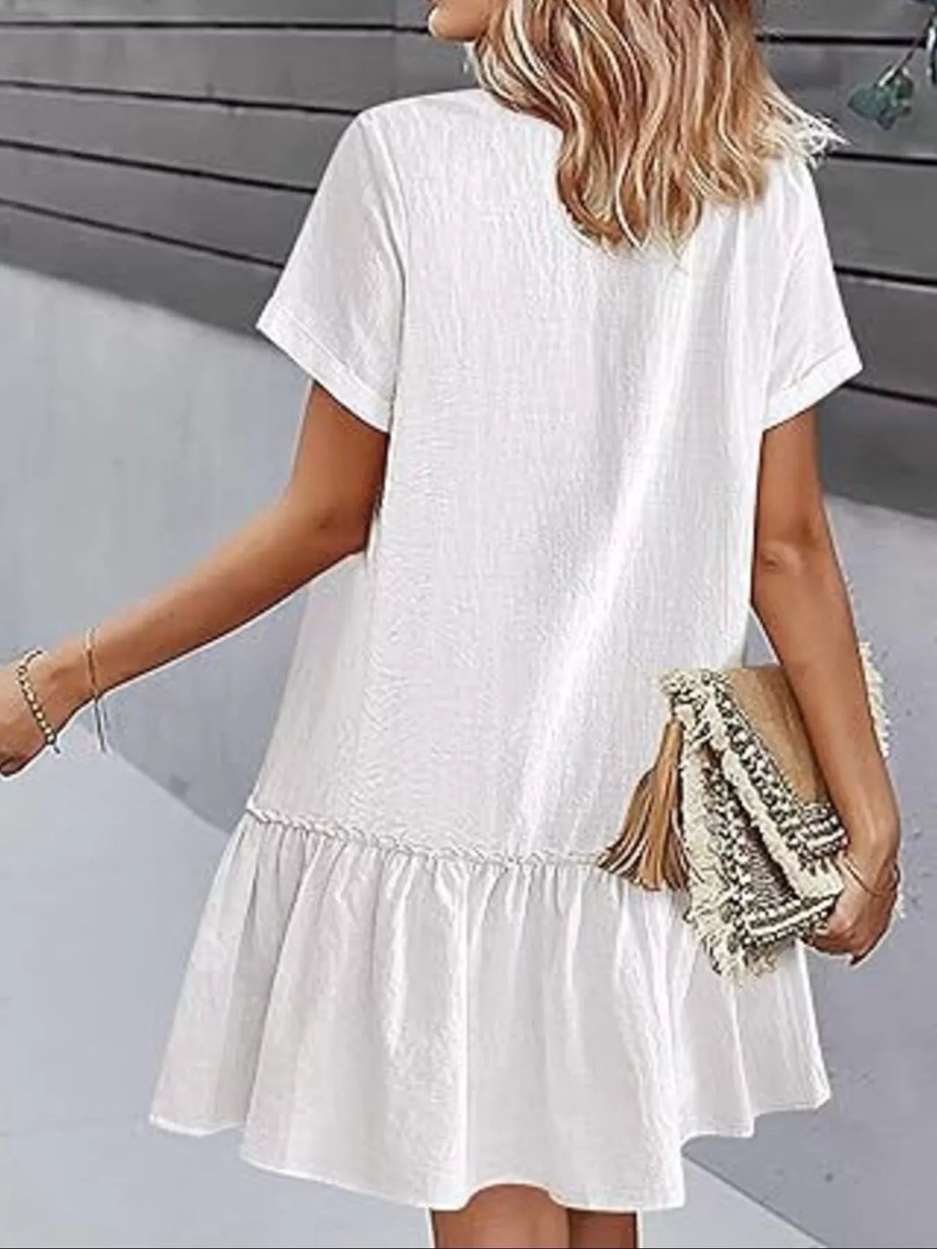 Full Size Button-Front Short Sleeve Tiered Dress Plus Size
