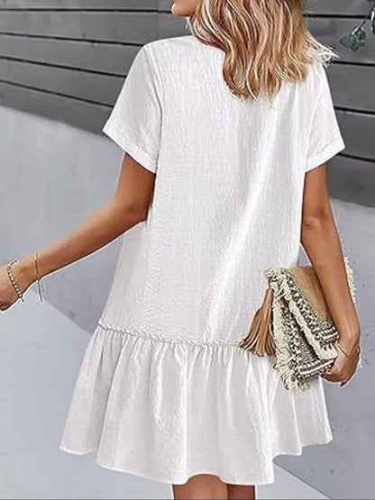 Full Size Button-Front Short Sleeve Tiered Dress Plus Size