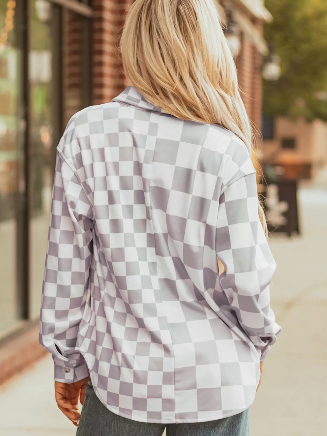 Checkerboard Flap Pocket Button Front Shacket