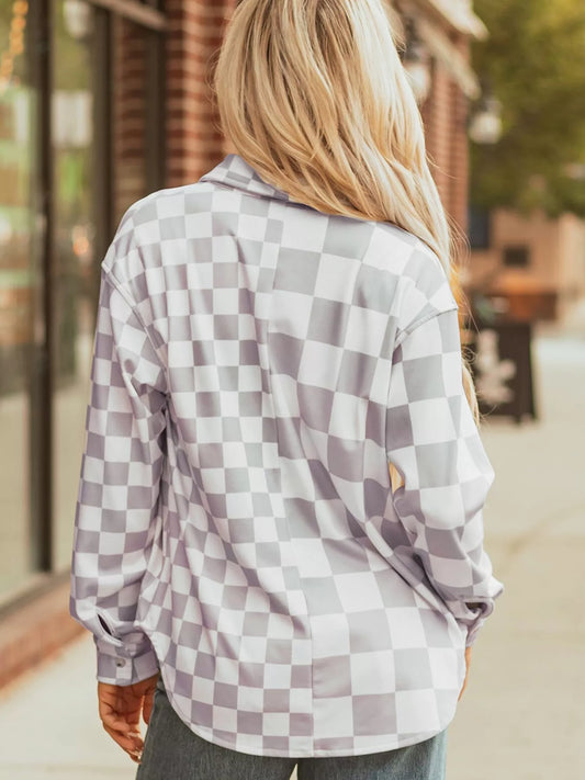 Checkerboard Flap Pocket Button Front Shacket
