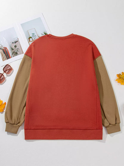 Halloween Glitter Ghost Patched Pattern Color Block Sweatshirt