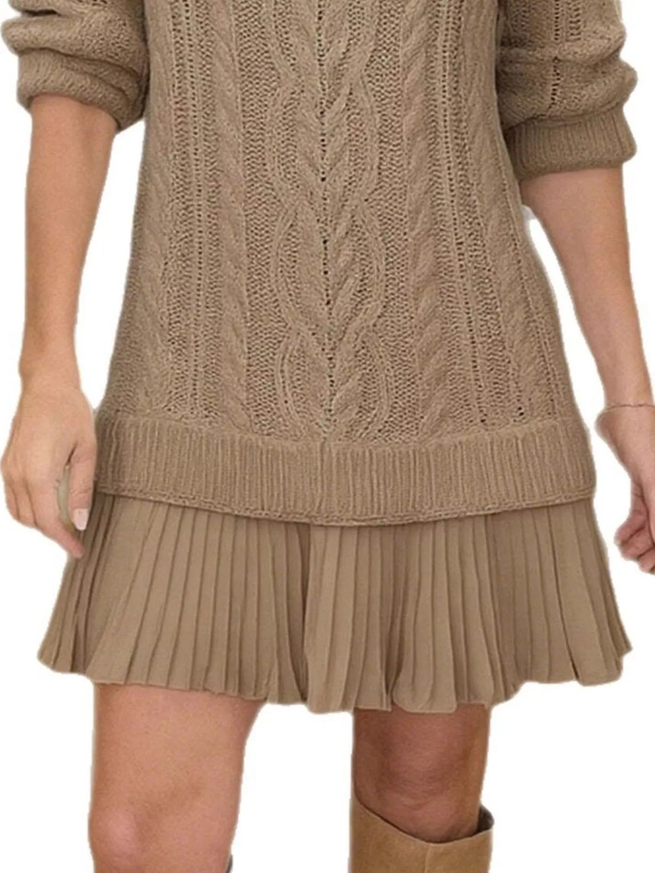 Full Size Cable-Knit Mini Sweater Dress Plus Size