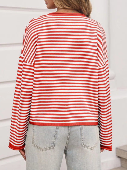Striped Button-Up Cardigan