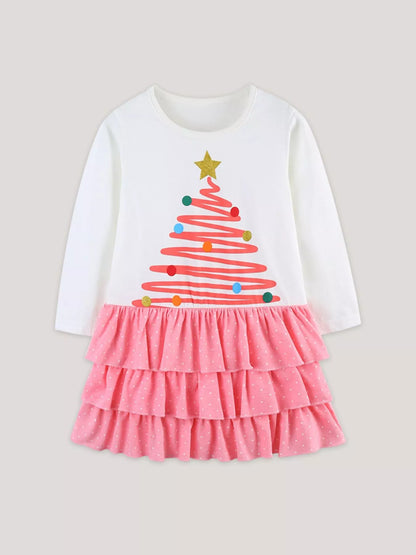 Children's Christmas Tree Ruffle Layered Dress