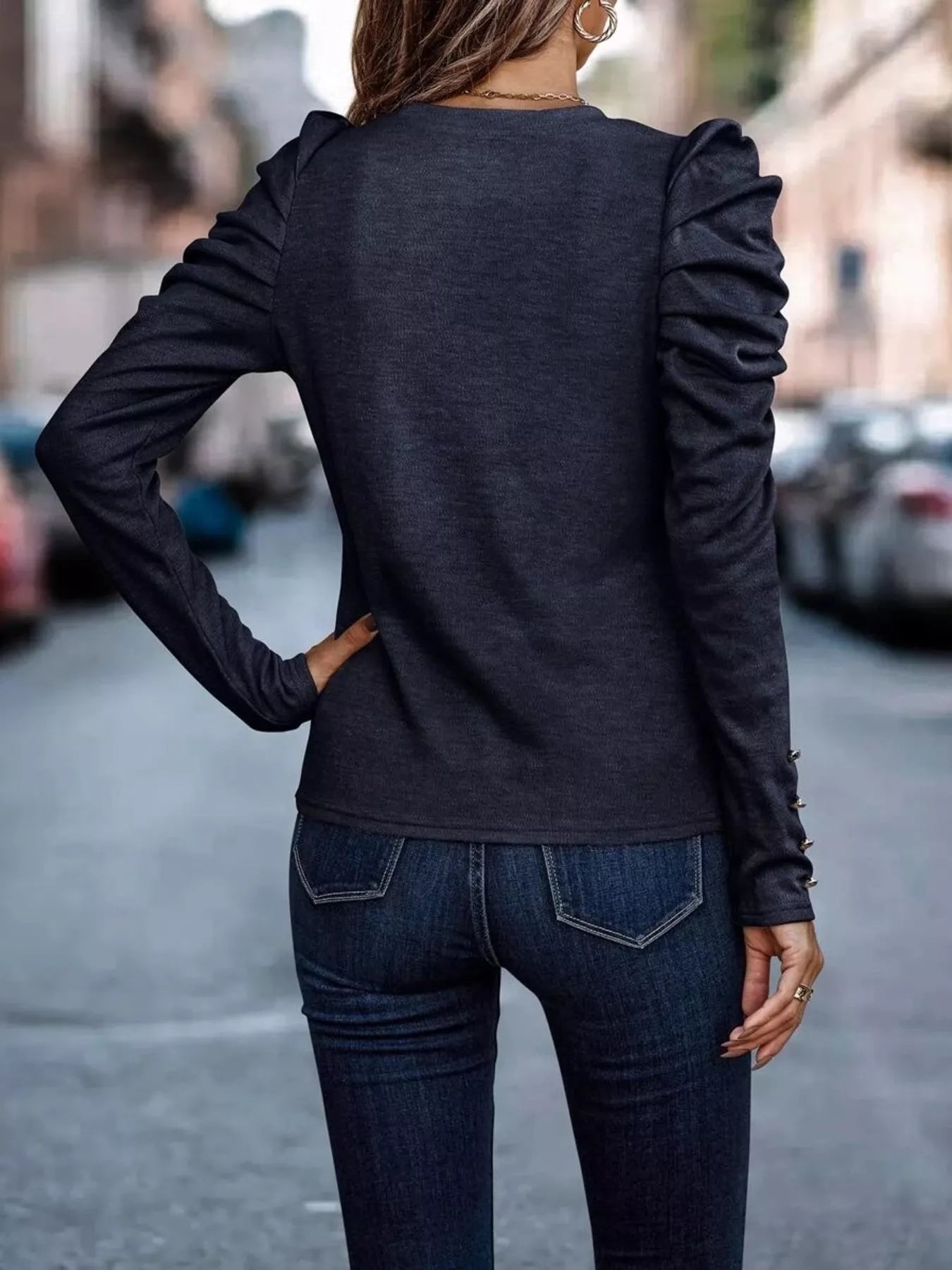 Puff Sleeve Round Neck T-Shirt