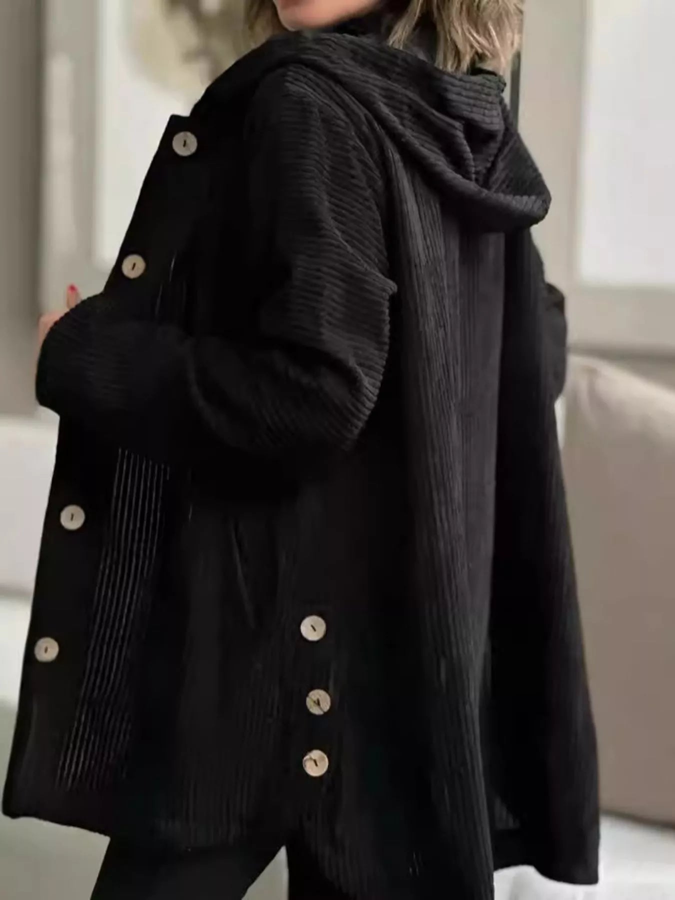 Full Size Corduroy Hooded Button-Up Jacket Plus Size