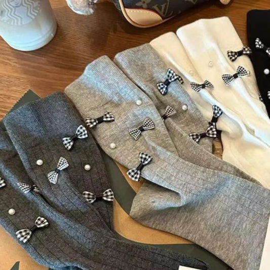 Pearl Detail Bow Crew Socks