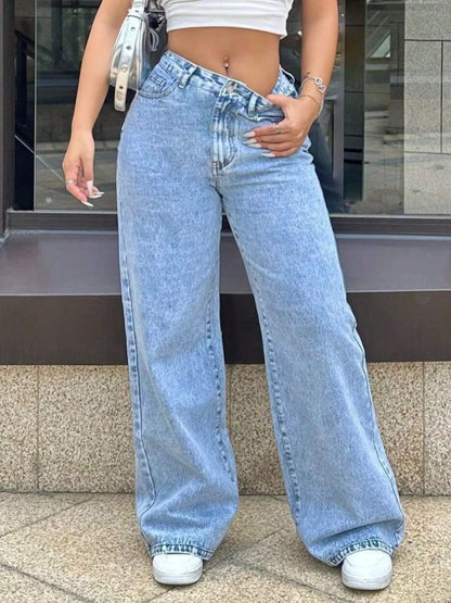 Wide Leg Wash Jeans