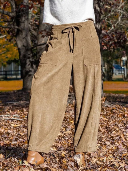Casual Corduroy Wide Leg Pants with Pockets